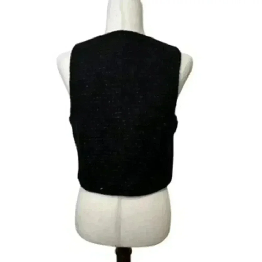 NEW Jason Wu V-neck 3 Button Black Tweed Metallic Vest Women’s Sz Medium‎ NWT